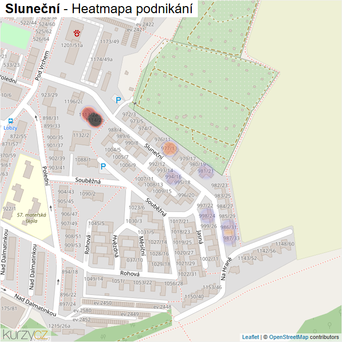 Mapa Sluneční - Firmy v ulici.