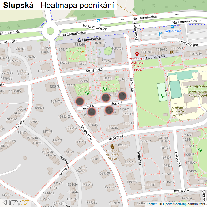 Mapa Slupská - Firmy v ulici.