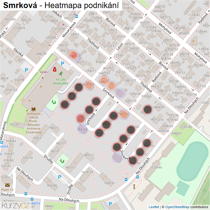 Mapa Smrková - Firmy v ulici.