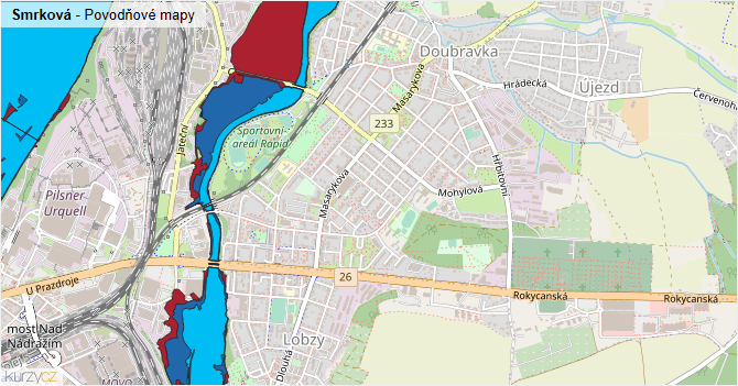 Smrková - záplavové mapy stoleté vody