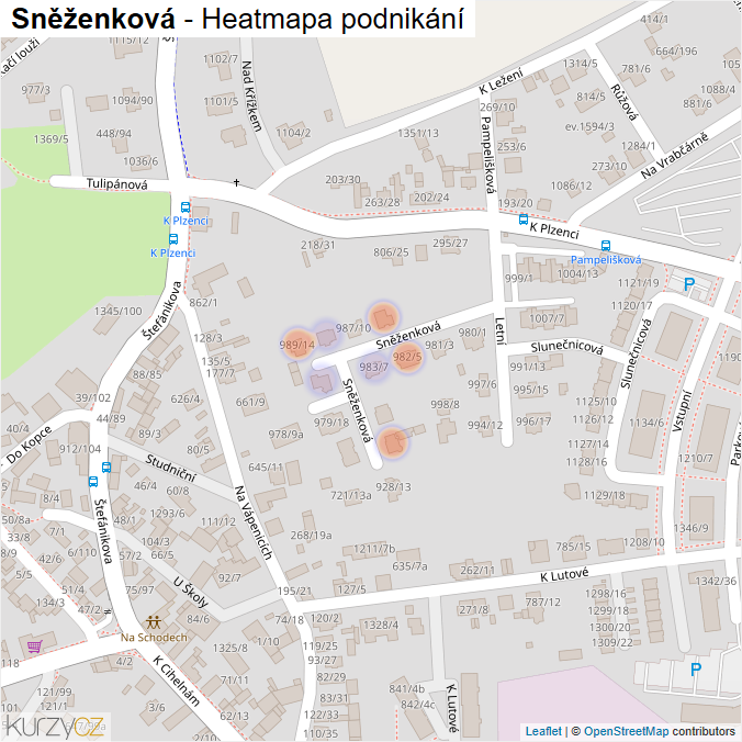 Mapa Sněženková - Firmy v ulici.
