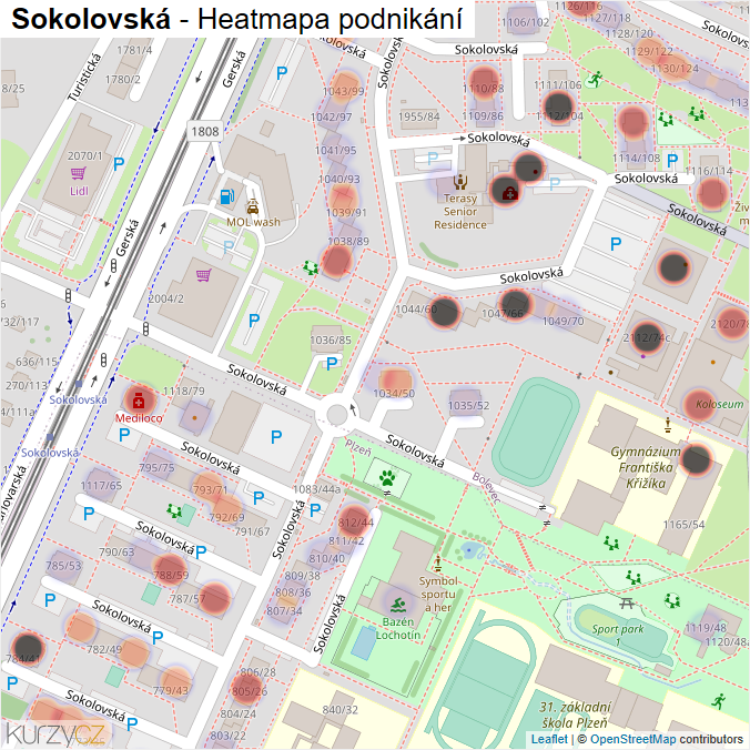Mapa Sokolovská - Firmy v ulici.