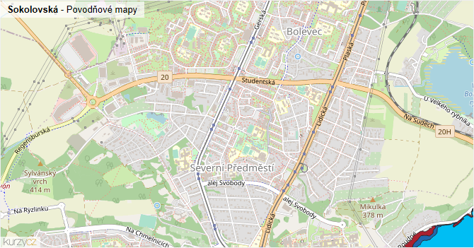 Sokolovská - záplavové mapy stoleté vody