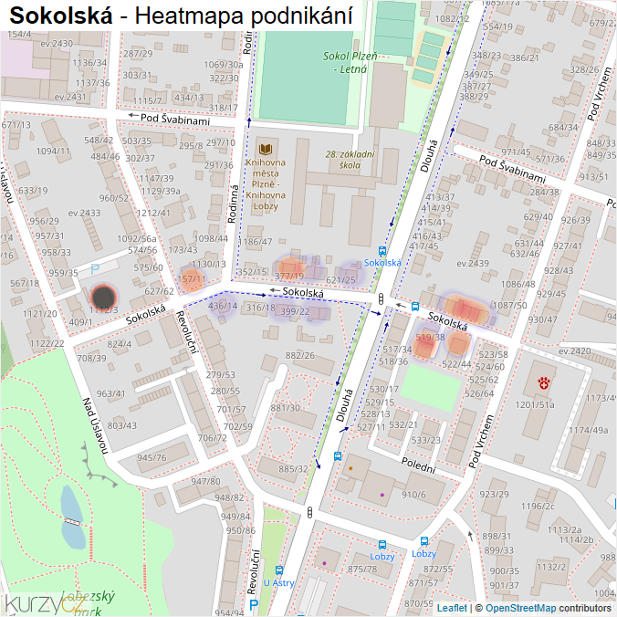 Mapa Sokolská - Firmy v ulici.