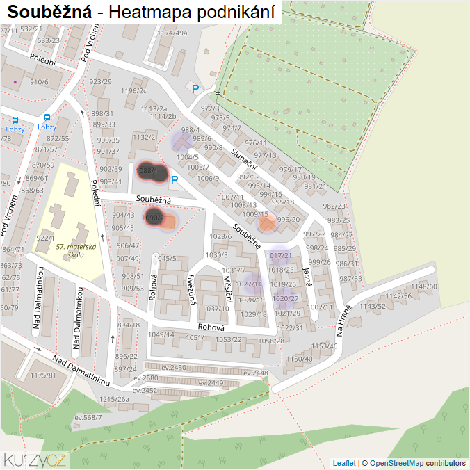 Mapa Souběžná - Firmy v ulici.