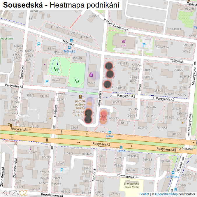 Mapa Sousedská - Firmy v ulici.