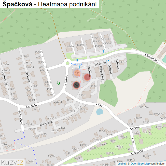 Mapa Špačková - Firmy v ulici.