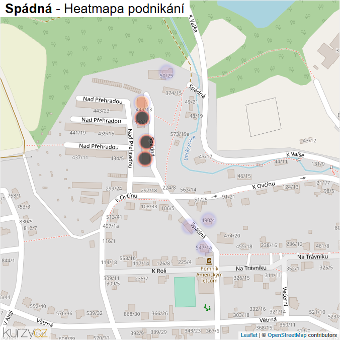 Mapa Spádná - Firmy v ulici.