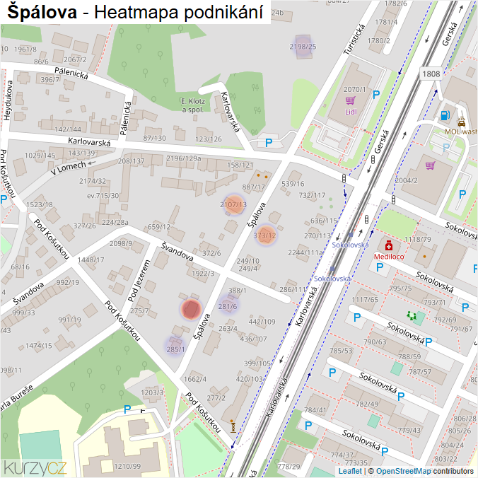 Mapa Špálova - Firmy v ulici.