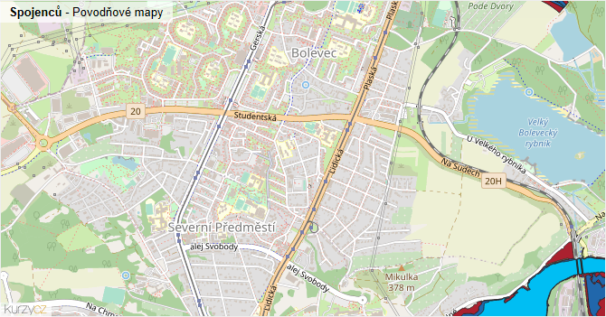Spojenců - záplavové mapy stoleté vody