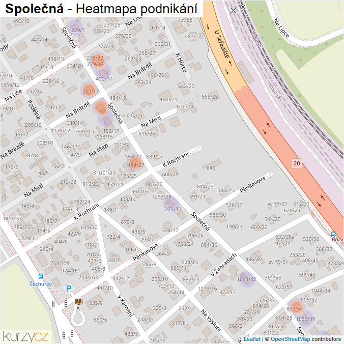 Mapa Společná - Firmy v ulici.