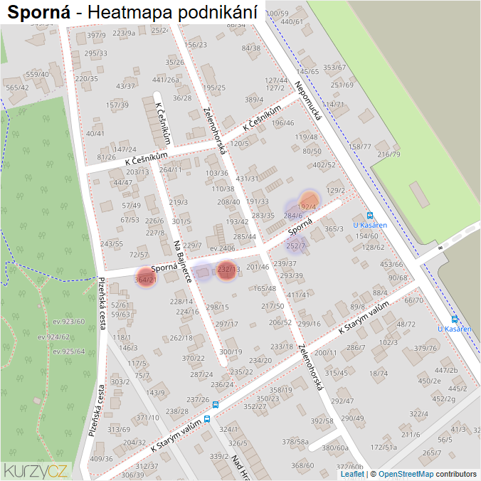 Mapa Sporná - Firmy v ulici.