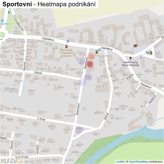 Mapa Sportovní - Firmy v ulici.