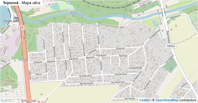 Srpnová - mapa ulice