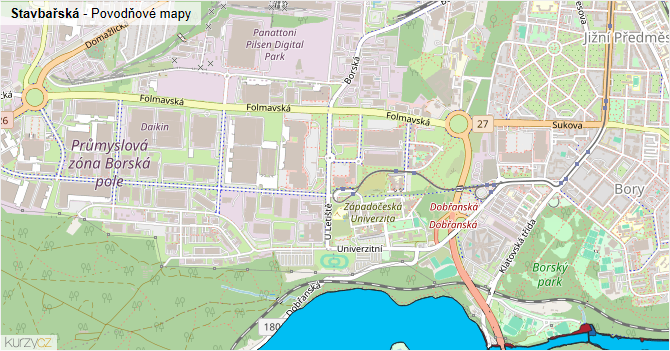 Stavbařská - záplavové mapy stoleté vody