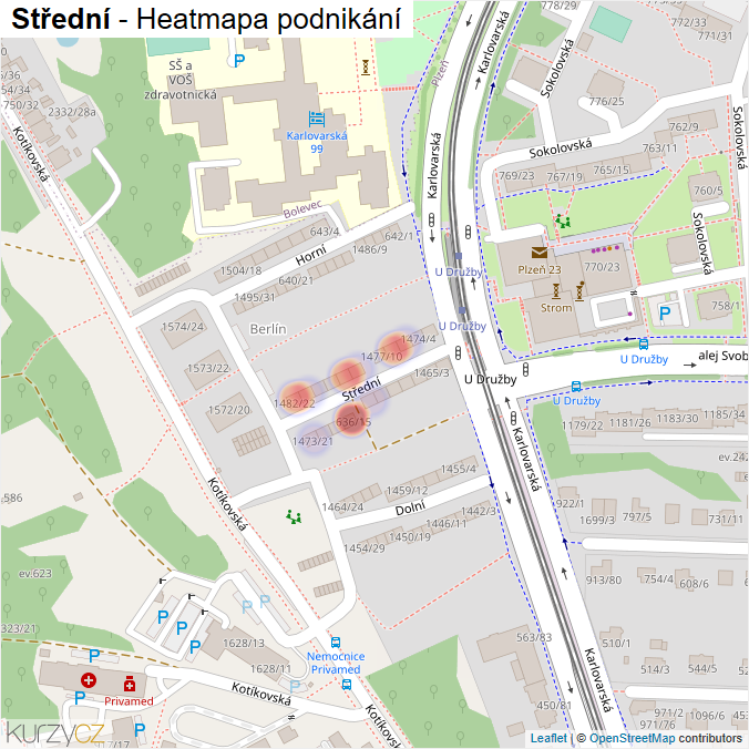 Mapa Střední - Firmy v ulici.