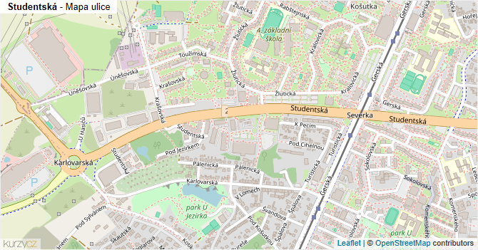Studentská - mapa ulice