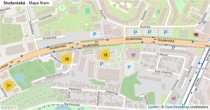 Studentská - mapa firem