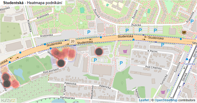 Studentská - mapa podnikání