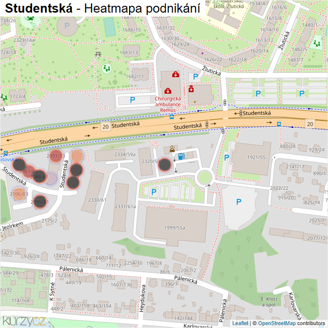 Mapa Studentská - Firmy v ulici.