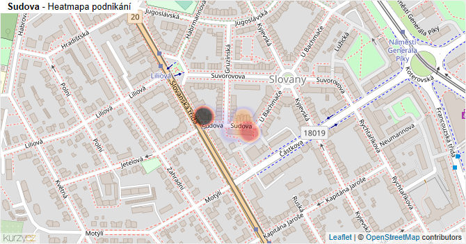 Sudova - mapa podnikání