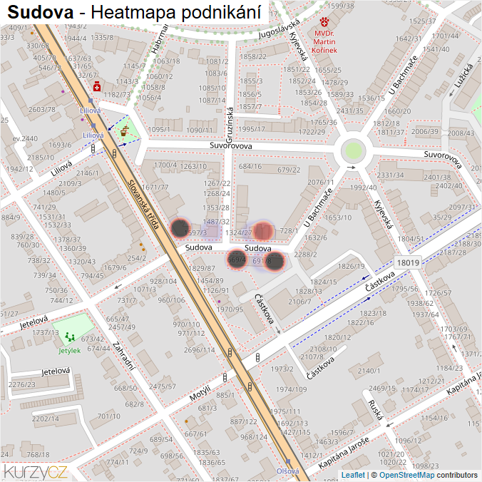 Mapa Sudova - Firmy v ulici.