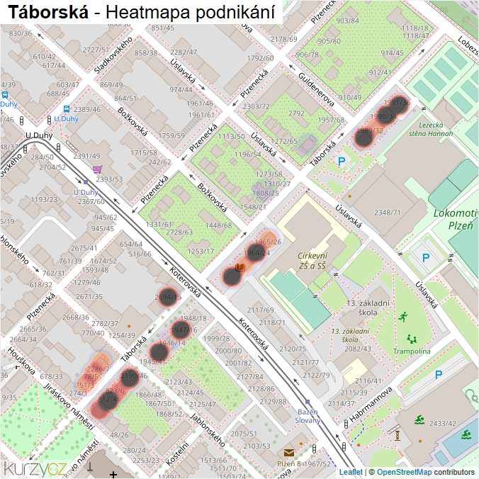 Mapa Táborská - Firmy v ulici.