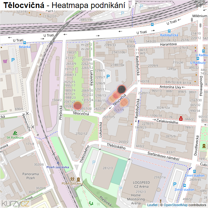 Mapa Tělocvičná - Firmy v ulici.
