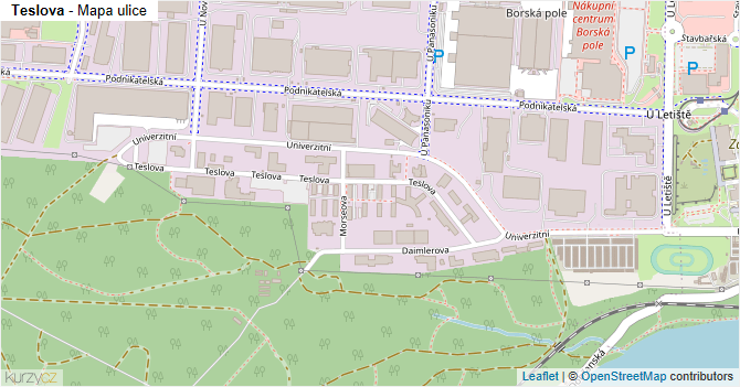 Teslova - mapa ulice