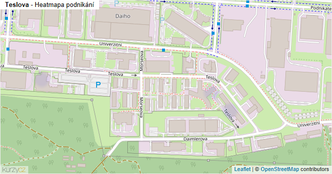 Teslova - mapa podnikání