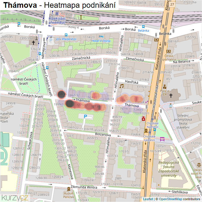 Mapa Thámova - Firmy v ulici.