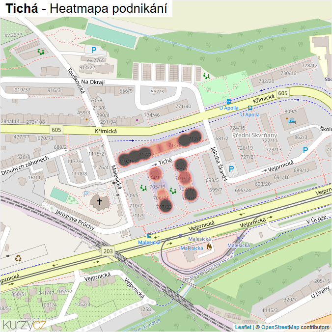 Mapa Tichá - Firmy v ulici.