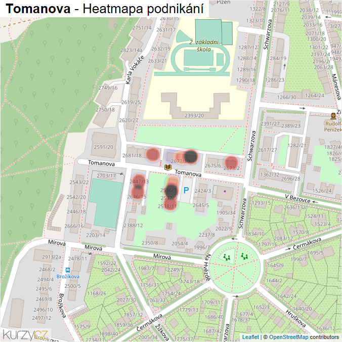 Mapa Tomanova - Firmy v ulici.