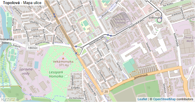 Topolová - mapa ulice