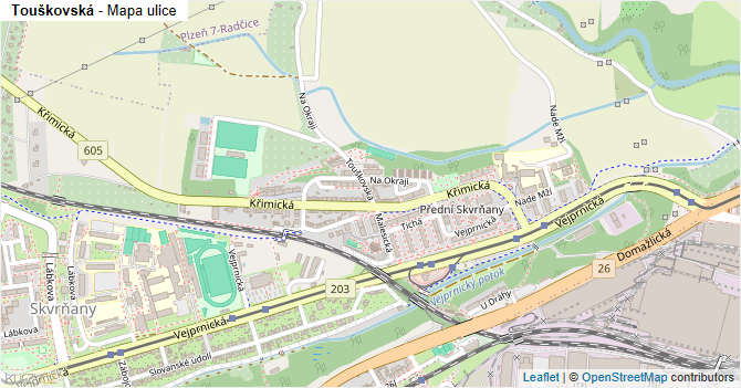 Touškovská - mapa ulice