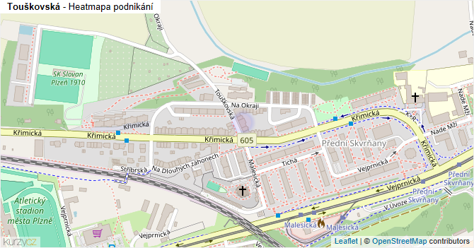 Touškovská - mapa podnikání