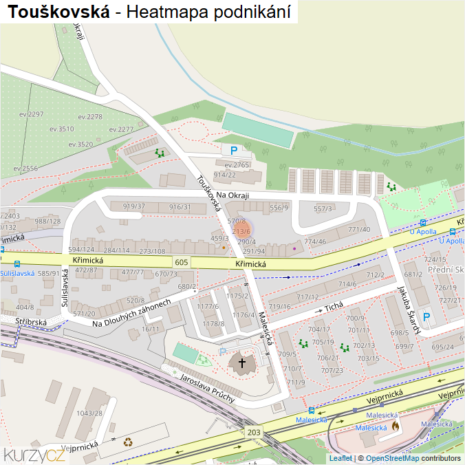Mapa Touškovská - Firmy v ulici.