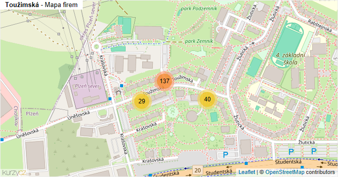 Toužimská - mapa firem