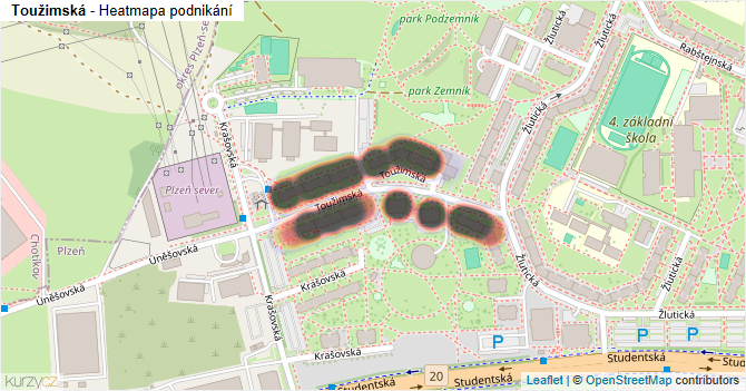 Toužimská - mapa podnikání