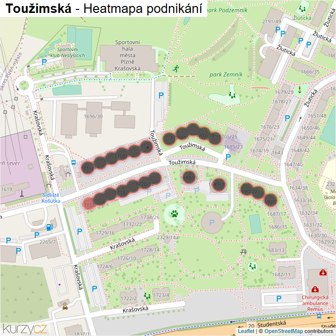 Mapa Toužimská - Firmy v ulici.