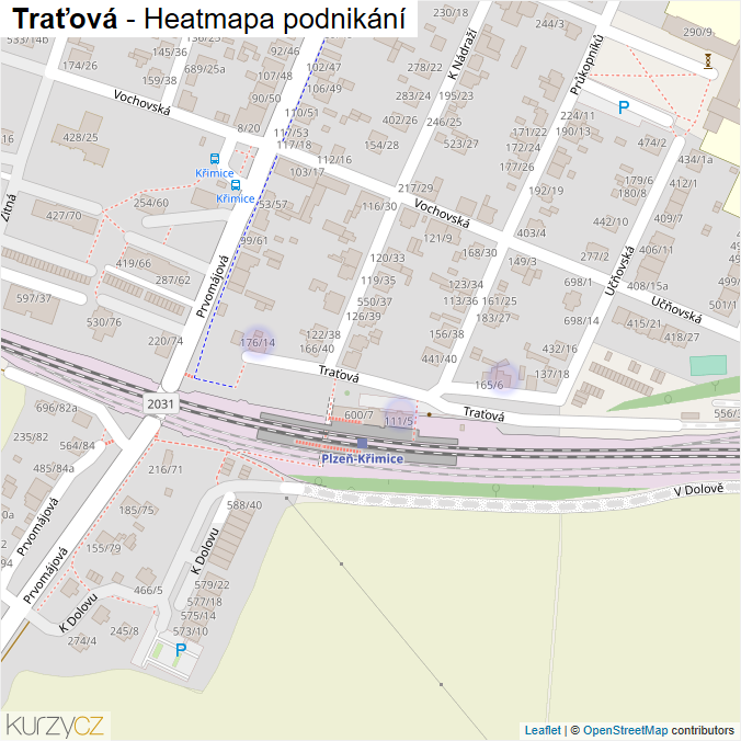 Mapa Traťová - Firmy v ulici.