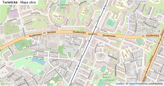Turistická - mapa ulice