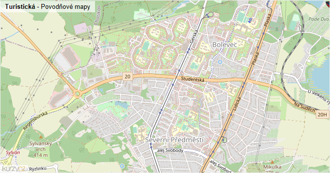 Turistická - záplavové mapy stoleté vody