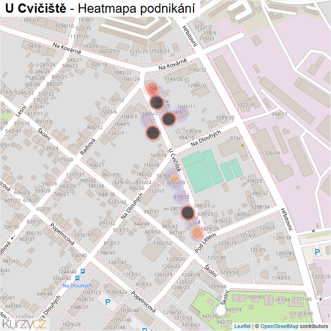 Mapa U Cvičiště - Firmy v ulici.