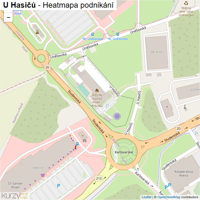 Mapa U Hasičů - Firmy v ulici.