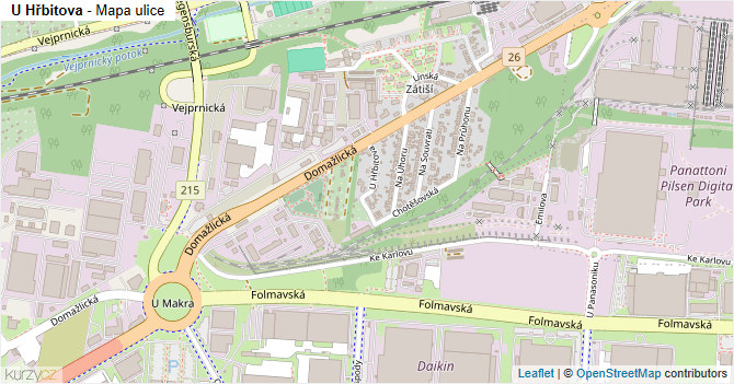 U Hřbitova - mapa ulice
