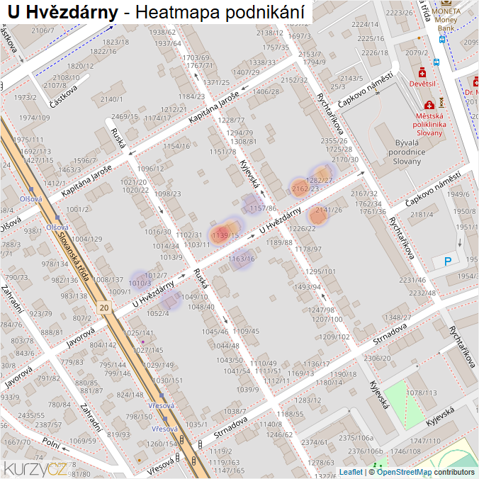 Mapa U Hvězdárny - Firmy v ulici.