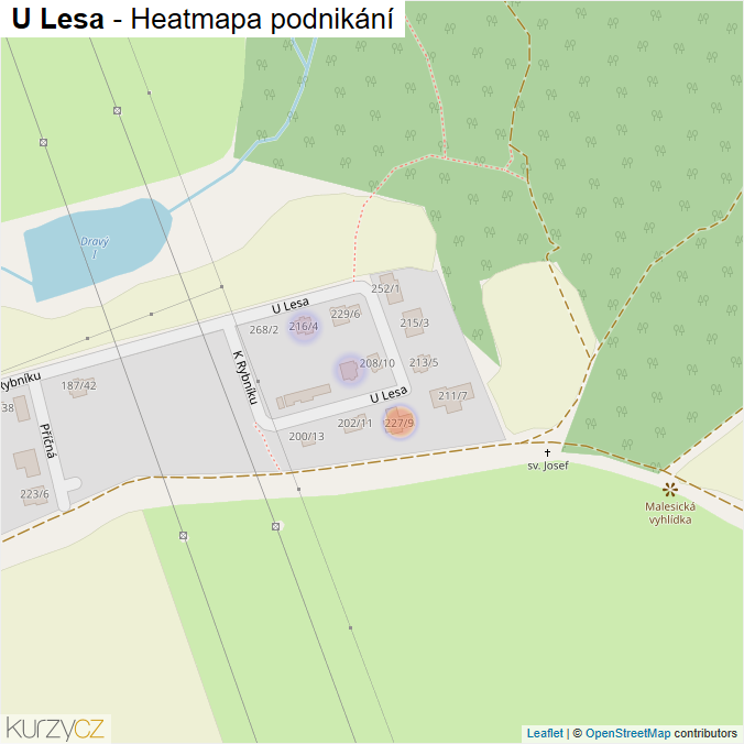 Mapa U Lesa - Firmy v ulici.