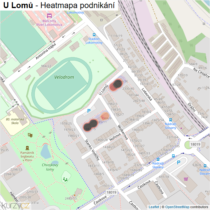 Mapa U Lomů - Firmy v ulici.