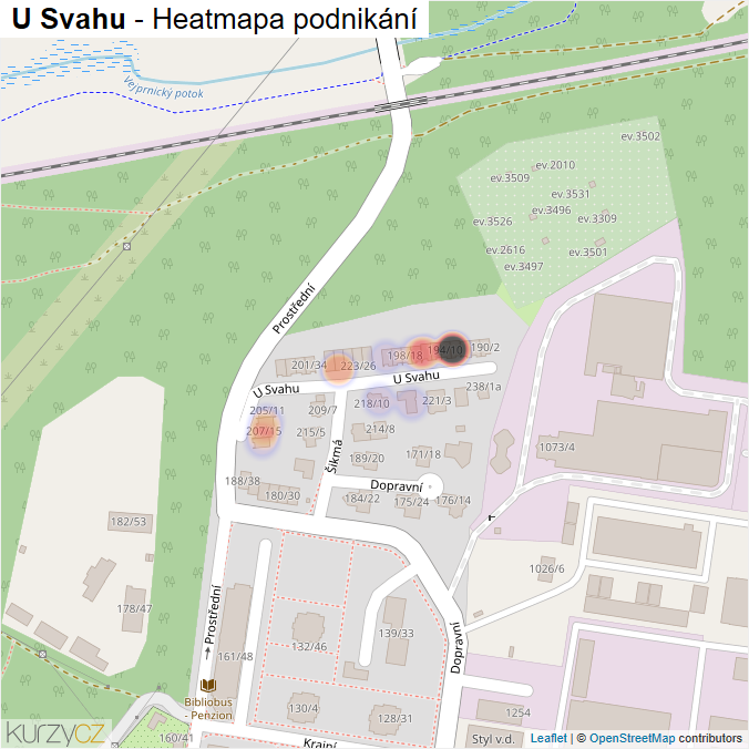 Mapa U Svahu - Firmy v ulici.